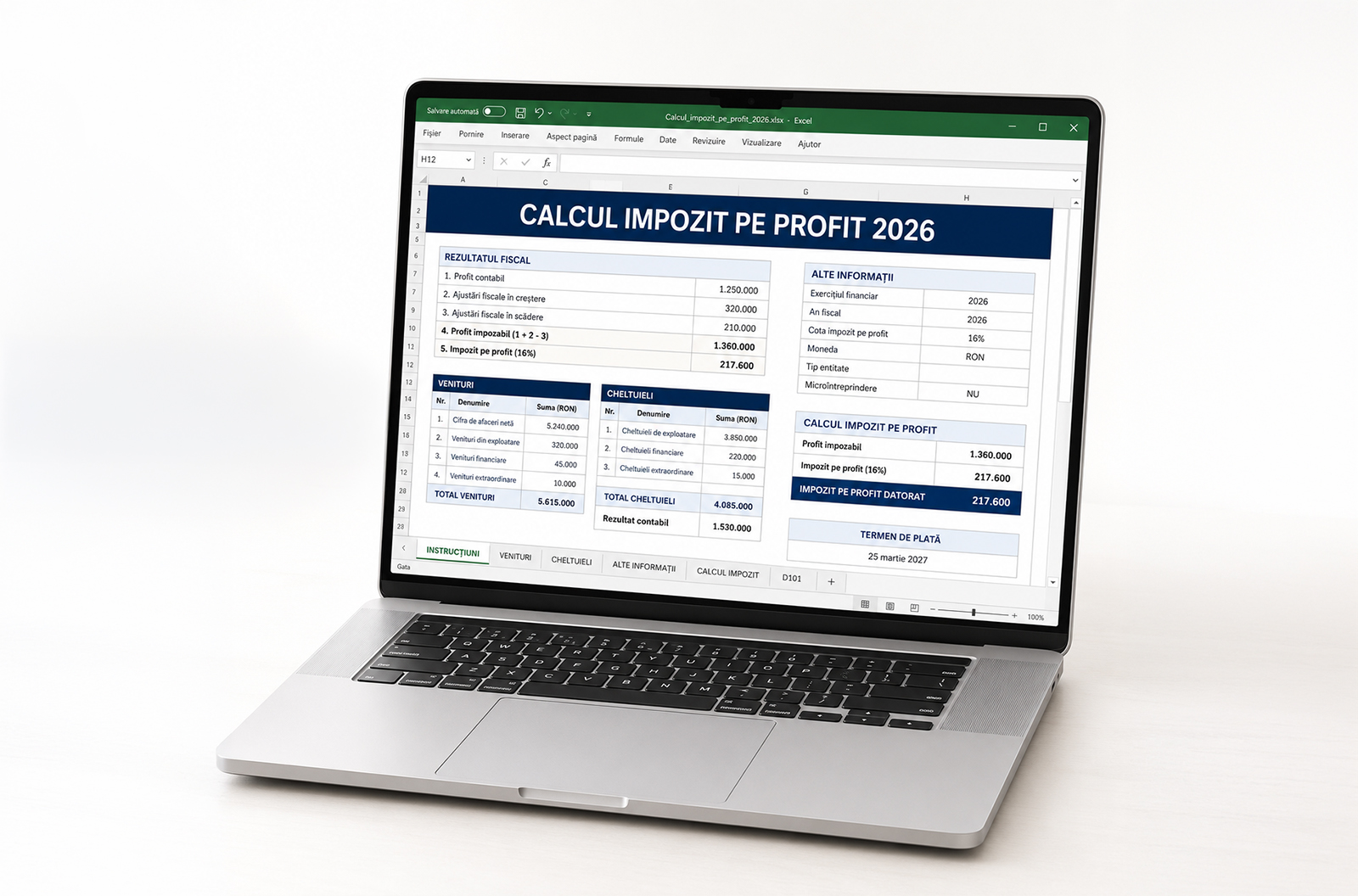 Fisier de Lucru Fiscal — Calcul Impozit pe Profit 2026
