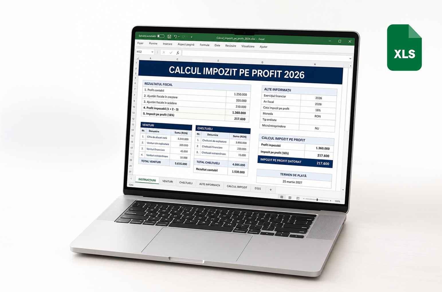 Fisier de Lucru Fiscal — Calcul Impozit pe Profit 2026